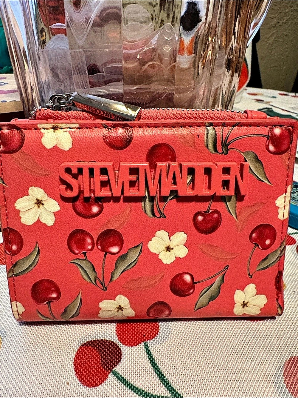 STEVE MADDEN Cherry Print Zip Wallet Red & Pink NWOT